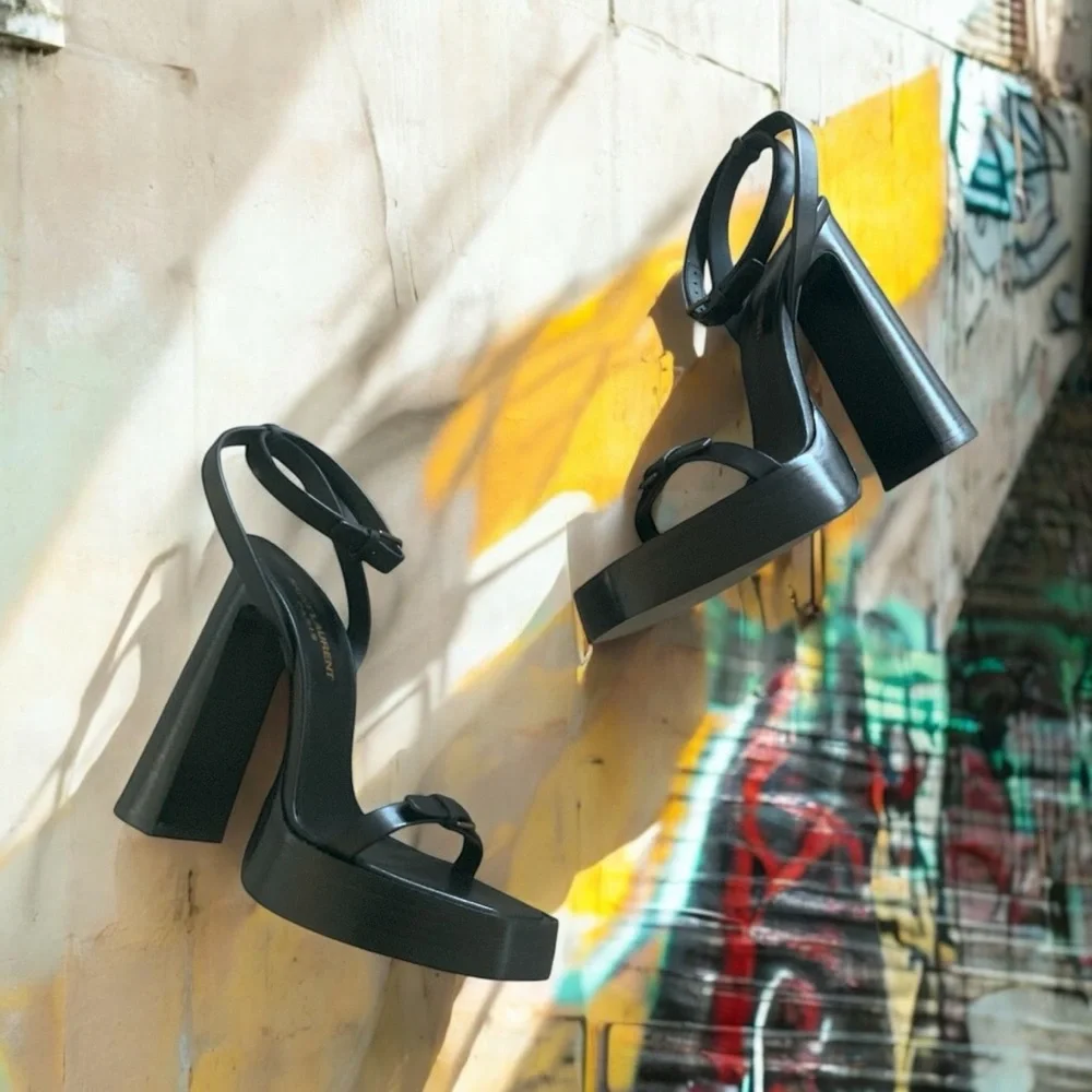 NIB Saint Laurent Paris Platz Leather Platform Sandals Size 37 $1190 - Picture 3 of 5